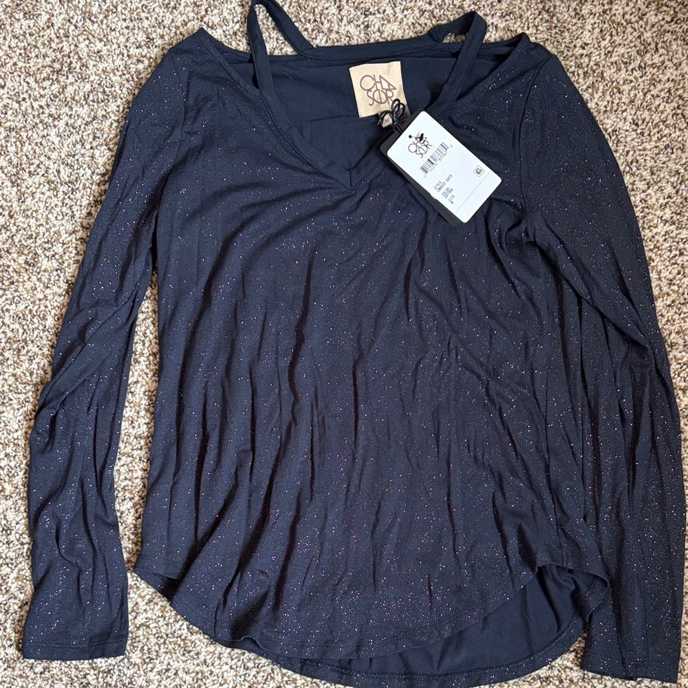 Chaser Navy Long Sleeve Top with Shimmer